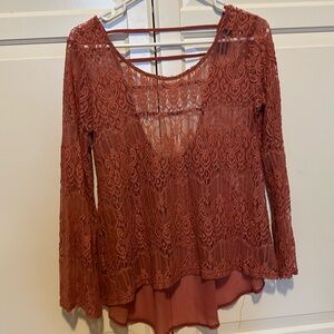 Burnt orange lace blouse